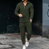 Men's Tracksuits Men's Activewear Casual Half Zip Stand Collar Manga Longa T-shirt e calça Conjunto de streetwear masculino Men Solid Color 2 Peça 230303