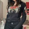 Sweats à capuche pour femmes Sweats Doury 90s Vintage Sweat Floral Graphic Print Slim Hoodies E-girl Gothique Noir Cropped Coat Femmes Outwear 230303