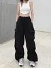 Women's Pants Capris HOUZHOU Harajuku Parachute Pants Y2K Streetwear Wide Leg Baggy Cargo Trousers Female Hippie Korean Edgy Style Jogging Sweatpants 230306