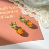 Stud Earrings Orange Persimmon Sliver Needle Metal Flower For Women Cute Tassel Fruit Dangle Jewelry Gift