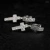 Studörhängen Punk Silver Gold Cross Hoop Dangle Bling Micro Pave Zircon Stone For Man Women Hip Hop Fashion Jewelry 2023