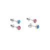 Boucles d'oreilles à tige en argent sterling 925 rose bleu opale de feu pierres précieuses délicates minuscules petits points géométrique simple boucle d'oreille pour fille