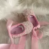 2023 First Walkers Pink Rhinestones Bling Baby Shoes Ballerina Satin Custom Made Sparkle DMC Glass Cirb Doop 1e verjaardag babyschoenen