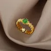 Fedi nuziali Vintage Zircone verde per le donne Anello di fidanzamento con polsino aperto Dito regolabile Regalo di gioielli femminili Anel