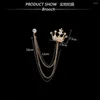 Brooches High-end Retro Men's Tassel Brooch Vintage British Style Pin Crystal Crown Badge Corsage For Suit Collar Accessories