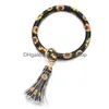 Nyckelringar Lanyards PU Läderarmband Nyckelring med Tassel -armband Bangle Rund ringer handled nyckelring hänge 29 färger dia 8cm dhmkh