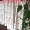 Curtain Pastoral Style Red Grid Splice Pink Roses Pinted Lace Short Home Decorative Multi-function Partition 50 150cm