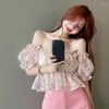 Women's Blouses 2023 Brand Women Fashion Cute Crop Top Floral Printing Puff Sleeve Summer Blouse Short Shirt Chemise Blusa Mujer