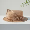 Stingy Brim Hats British Lady Deby Race Fedora Summer Church Elegant Sinamay Flower Linen Sun Cap Women Vaction Wide Brimmed Cloche Hats 230306