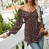 Blusas femininas primavera outono outono de estampa floral camisa de algodão feminina feminina de manga longa Casual V Coloque de túnica chique chique 2023