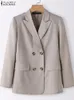 Damenanzüge Blazer Frühling Frauen Solide Blazer Vintage Jacken Arbeit Büro Damen Anzug ZANZEA Mode Schlanke Zweireiher Business Weibliche Oberbekleidung 230306