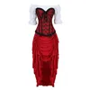 Bustiers Korsetts Gothic-Stil Korsett Kleid Frau Rock dreiteilig vorne hoch und niedrig unregelmäßiges Kostüm Burlesque Vintage Bustier KorsettsB