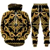 Survêtements pour hommes Style baroque Imprimé 3D Couronne Golden Chain HoodiePantsSuit Casual Pull pour hommes Sweat-shirt Pantalon Sportswear Survêtement Ensemble 230303