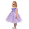 Girl Dresses Boat Neck Pageant For Girls Height 110cm -150cm Flower Ball Gowns Knee-Length Children Dress Tulle With Flowers