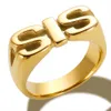 Cluster Rings New Fashion Gold Plated Glossy Letters Stainless Steel Rings for Women Men Mom SIS Dad High Quality Polish Jewelry Xmas Gift L230306