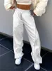 Women's Pants Capris QWEEK Y2K White Cargo Parachute Pants Women Streetwear Hip Hop 90s Vintage Joggers Sweatpants Baggy Wide Leg Trousers Track 230306