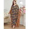 Roupas étnicas Vestido de impressão floral de grandes dimensões abaya para mulheres Batwing Sleeve Vestado em vos de caftan dubai árabe vestes turcos vestidos muçulmanos longos