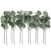 Decoratieve bloemen 12/24 stukken kunstmatige eucalyptus bladstelen met witte zaden groene boeket botanische bruiloft feestelijke decoratie