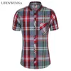 Men's Casual Shirts Fashion Plaid Shirt Men Summer Casual Short Sleeve Shirts Mens Plus Size Beach Hawaiian Tops Blouse Male 5XL 6XL 7XL 230303