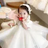Flickans klänningar Baby Dress 0-6 år Girl Bow Princess Dress Girl Baby Full Moon Birthday Party Princess Dress Temperament Mesh Dress W0224
