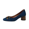 Bleu tête carrée bouche peu profonde sandales femmes 2023 nouveau printemps femmes chaussures français talons hauts métal givré talon épais