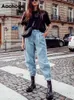 Jeans pour femmes Aachoae Jeans Femmes Loose Casual Sarouel Boyfriends Mom Jeans Streetwear Denim Pantalon Plissé Pantalon Slouchy Jeans 230306