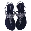 Sandals Summer Women Beach Heel Sandals Lady Retro String Bead Shoes Mujer Boho T-strap Flops Diamond Parent-Child Slipper Plus Size 230306