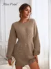 Pulls pour femmes MISS PETAL Nid d'abeille Tricot Marron Robe Pull Femme Casual Manches Longues Pull Long Robe Automne Hiver Pulls Survêtement 230306