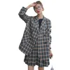 Two Piece Dress Spring Vintage Plaid Blazer and Pleated Skirts 2 Sets Autumn Women Preppy Style Double Breasted Elegant Suit Jacket 230306