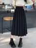 Skirts Pleated Midi Women Autumn Solid High Waist Korean Preppy Style Fashion Casual Vintage Ins Chic All-match Faldas Mujer