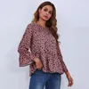 Kvinnors blusar 2023 Spring och Autumn Black Dot Print Round Neck Top Loose Ruffled Women's Clothing