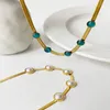 Chains 316L Stainless Steel Light Luxury Niche Design Imitation Pearls Opal Ladies Necklace Fashion Exquisite Jewelry SAN1273