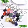 Keychains Lanyards Natural Form Rough Stone Quartz Keychain Ring for Women Men Handbag Hangle Car Key Holder Mineral Stones Keyrin DHVWP