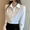 Blouses voor vrouwen shirts elegante satijnen blouses vrouwen passen bij shirts kantoor dame werk slijtage shirts groene witte tops femme blusas lange mouw kleding 230306