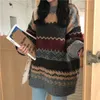 Kadın Sweaters Vintage Sweater Kadınlar Knited Sak yapılar Kış Stripted Jumper Sıradan büyük boylu kazaklar bayanlar uzun kollu örgü sıcak üstler 230306