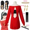 Costumi anime Manga Spy X Famiglia Cosplay Yor falsità Come anime Spyxfamily Cosplay Women Wear Wear Red Miked Dress Abito Treccia Wig Z0301