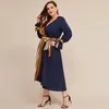 Robes décontractées femme longue robe grande taille col en v bretelles mode rayé couture ample grande femme vêtements Vestidos1