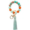 Keychains Trendy Silicone Keychain Keys Tassel Wood Beads Bracelet Keyring For Women Accessories Multicolor Wholesale Good Sale