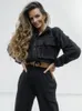 Women's Two Piece Pants Streetwear Matching Set Pockets Long Sleeve Top And Wide Leg Chic Tracksuit Set Sweatsuit Fitness Outfits 230306