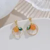 Dos boucles d'oreilles coréen Simple Orange cristal petit cercle pas de trou Clip été femme doux perles de verre géométrique rond sur