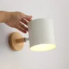 Wandlampen houten Noordse lamp modern bed SCONCE voor slaapkamer woonkamer huisverlichting macaroon kleurrijke stuurkop E27 LED