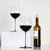 Copas de vino Copa de tallo rojo largo Base negra Lujo sin plomo Cristal blanco soplado a mano Copa de diseño moderno premium