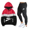 Men Brand LOGO Tracksuit Casual Set Male Joggers Hooded Sportswear Jackets Pants 2 Piece Sets Splice Running Sports Suit Plus Size S-3XL