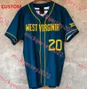 Jersey da Virgínia Ocidental Custom costume Tevin Tucker Ben Hampton Chris Sleeper Deaton Oak Evan Smith Alex Khan Virginia West Virginia