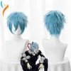 Anime kostümleri anime benim kahraman akademisi boku no hiro akademia shigaraki tomura peruklar kısa gri mavi karışık kıvırcık cosplay peruk kapağı z0301
