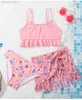 Enstycken 3 st sommaren Falbala Girls Kids Swimsuit Lace Deco Print Barn Kids Bikini Set 2022 Baby Girl badkläder Badkjol Come W0310