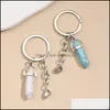 Keychains Lanyards 2Pcs/Set Lover Keychain Natural Crystal Quartz Stone Key Ring Heart Magnetic Button Chains For Couple Friend Gi Dhk7G