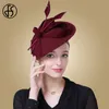 Stingy Brim Hats FS Elegant Wool Black Fedora Hats for Women Fascinators Wedding Hat Red Blue Pillbox Hats Lady Church Derby Dress Fedoras 230306