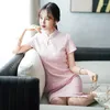 Ethnic Clothing Summer Elegant Retro Chinese Traditional Improved Lace Cheongsam Short Sleeve Dress For Women Qipao Plus Size M-4XL