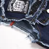 Blue Tracksuits Summer Men 2 Pieces Sets Slim Casual Embroidery Skull Denim Vest and Ragged Paint Patch Stretch Jeans Conjuntos De Hombres